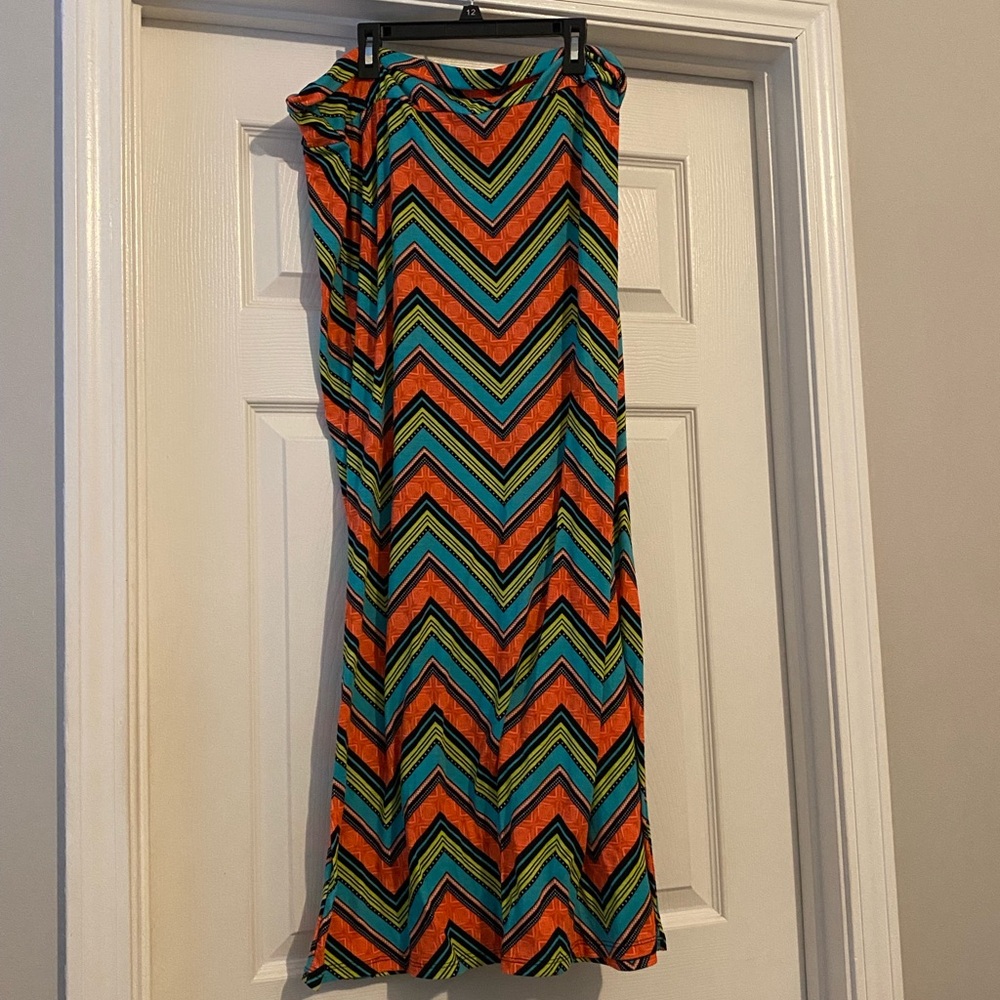 Rue21 Chevron Print Maxi Skirt in Orange and Teal
